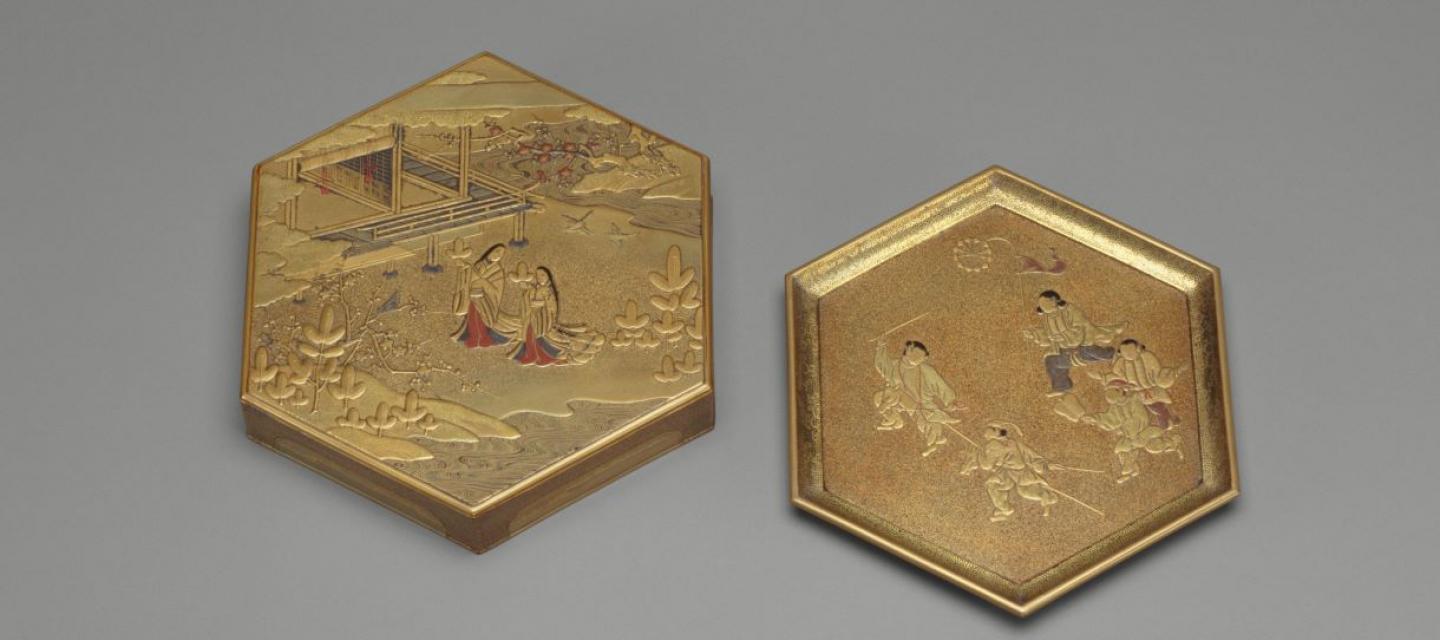 Boite en laque représentant le dit du Genji