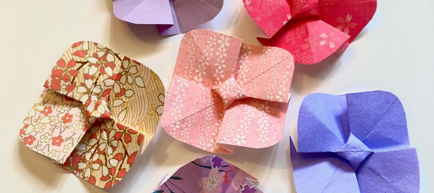 origami de fleurs hortensia