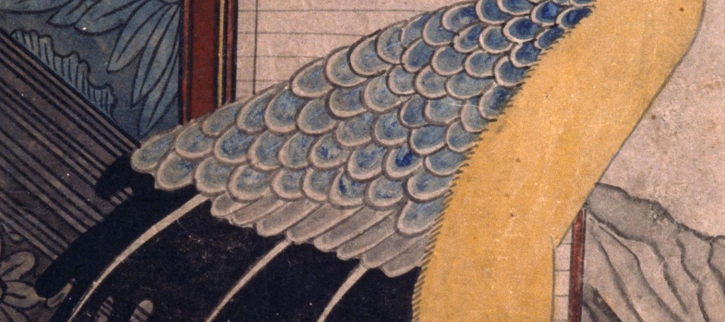 Héron peint sur paravent coréen