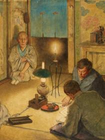 Deux prêtres de la secte Shingon à Kyoto expliquent à Émile Guimet les qualités de leur dogme, par Félix Régamey (1844-1907)