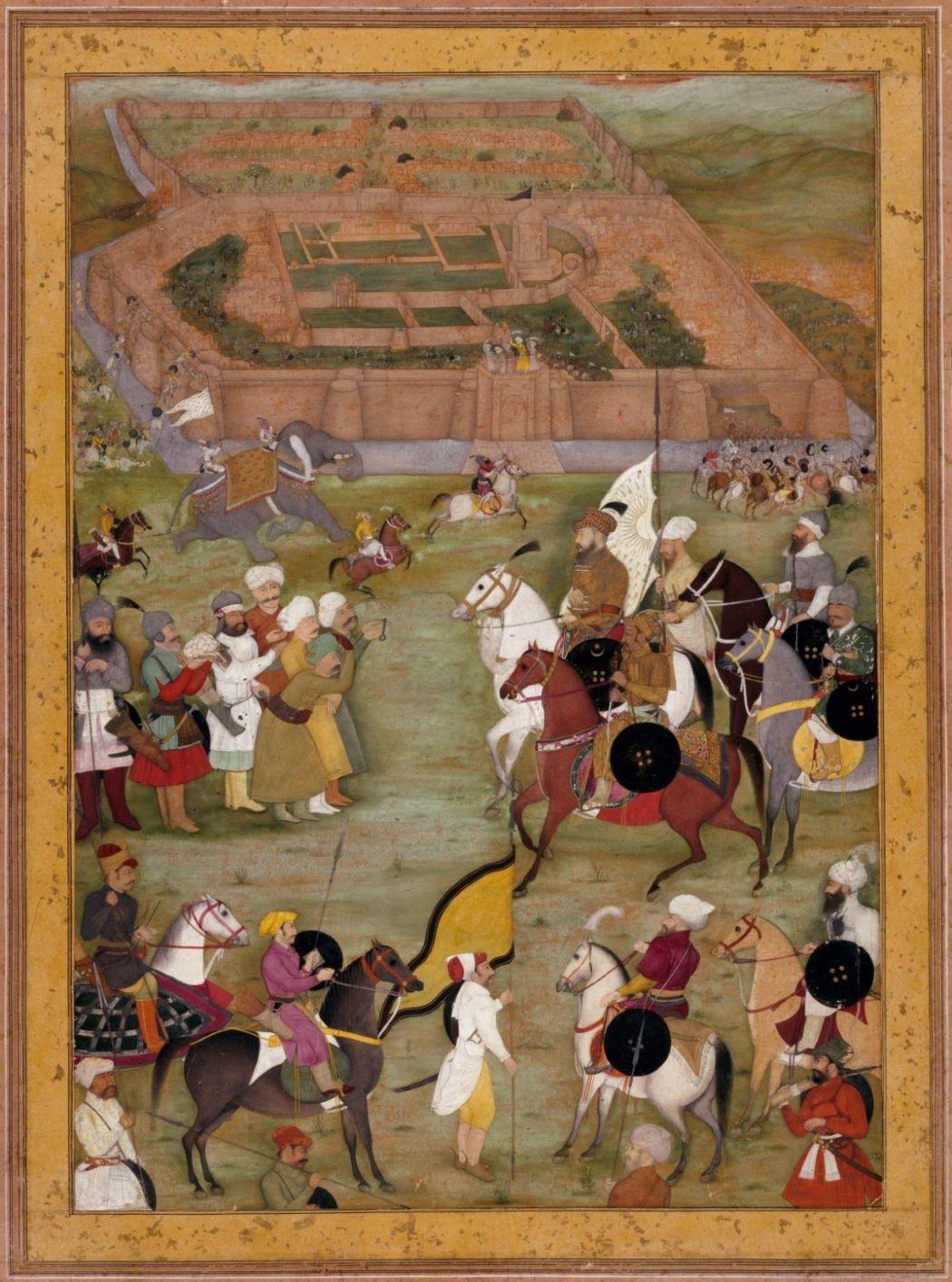 Peinture moghole décrivant la prise de la citadelle afghane de Kandahar en 1638